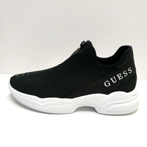 Guess Women's Knit Logo Black/White Rhinestones Sneakers Size 7.5